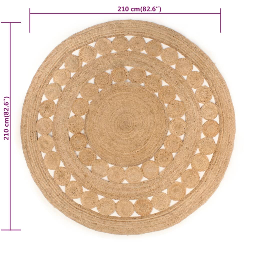 vidaXL kör alakú, fonott juta szőnyeg 210 cm