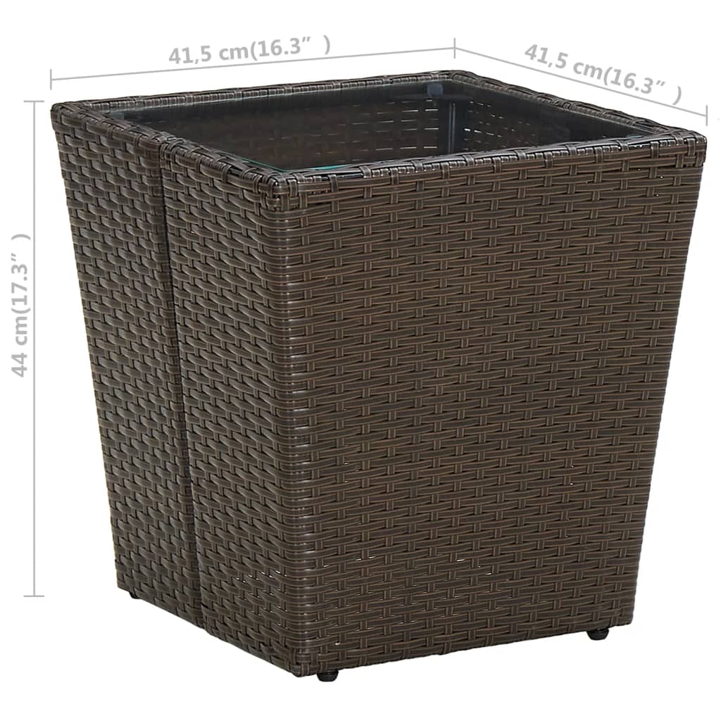 vidaXL barna polyrattan és edzett üveg dohányzóasztal 41,5x41,5x44 cm