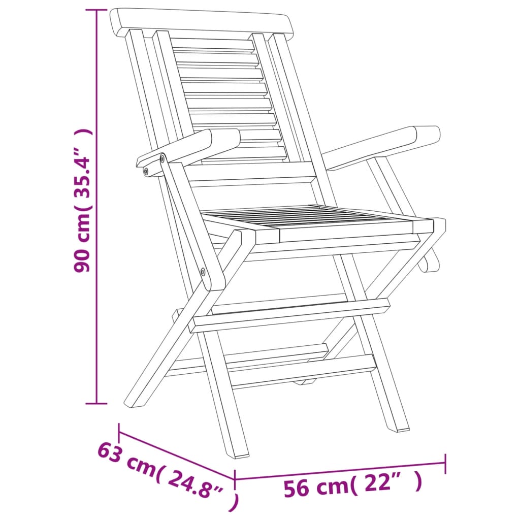 vidaXL 2 db tömör tíkfa összecsukható kerti szék 56 x 63 x 90 cm