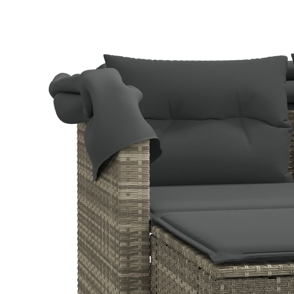 vidaXL 2 személyes szürke polyrattan kerti kanapé baldachinnal/székkel