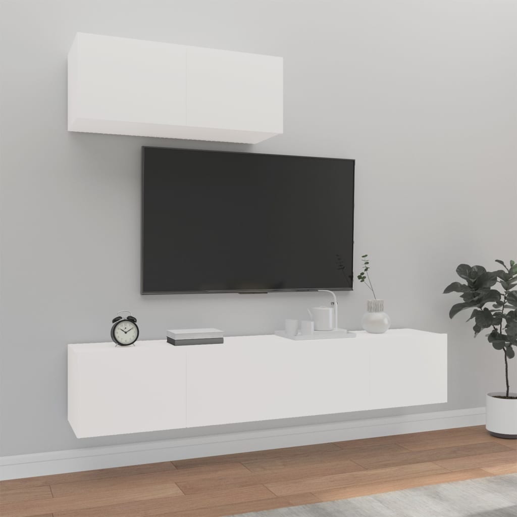 vidaXL 3 részes fehér szerelt fa TV-szekrényszett