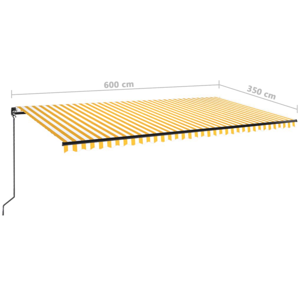 vidaXL sárga és fehér kézzel kihúzható LED-es napellenző 600 x 350 cm