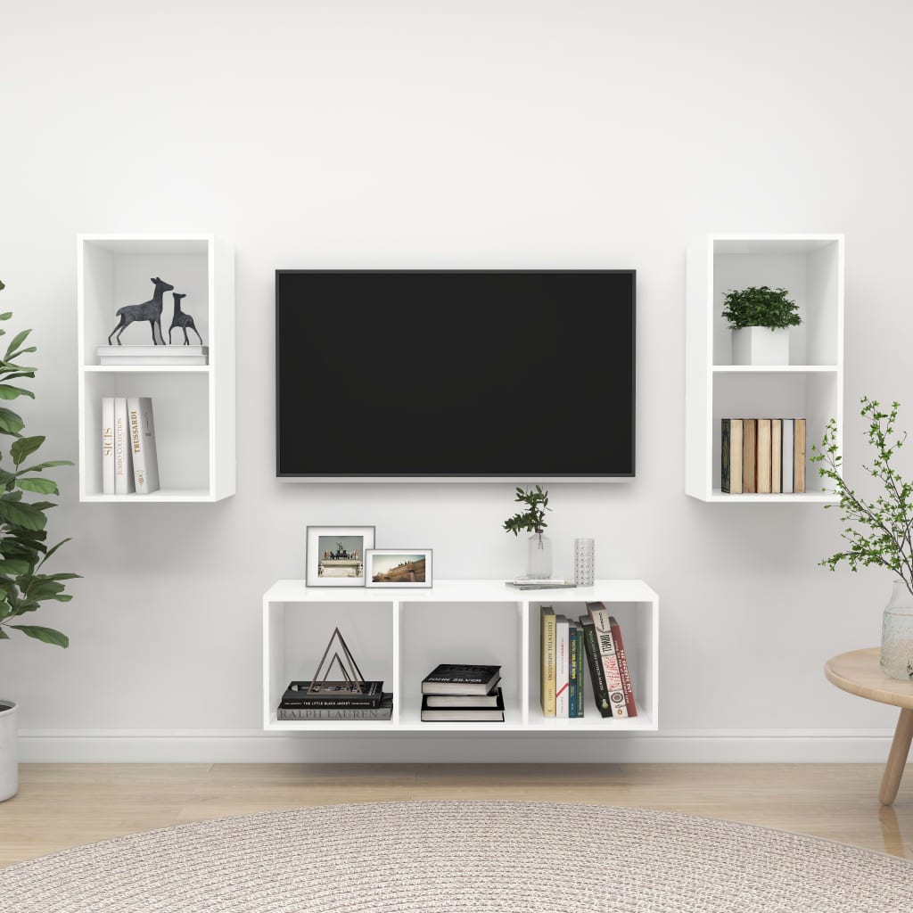 vidaXL 3 részes fehér forgácslap TV-szekrény