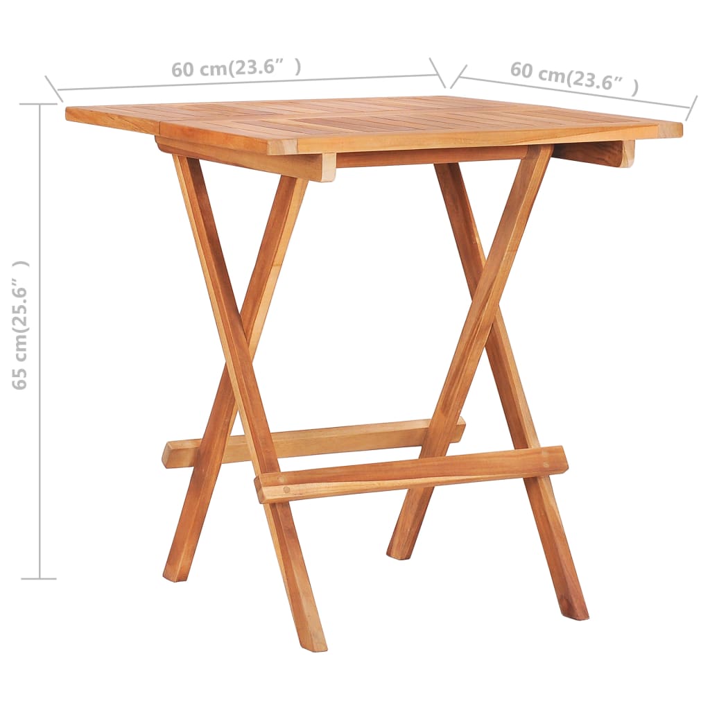 vidaXL tömör tíkfa összecsukható bisztróasztal 60 x 60 x 65 cm