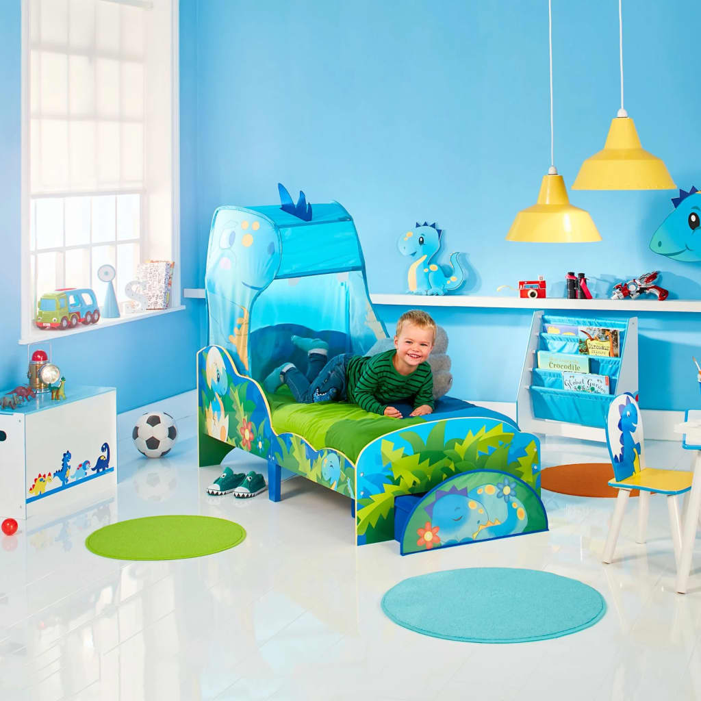 Worlds Apart kék-zöld dínós fiókos kisgyermekágy 142 x 77 x 138 cm