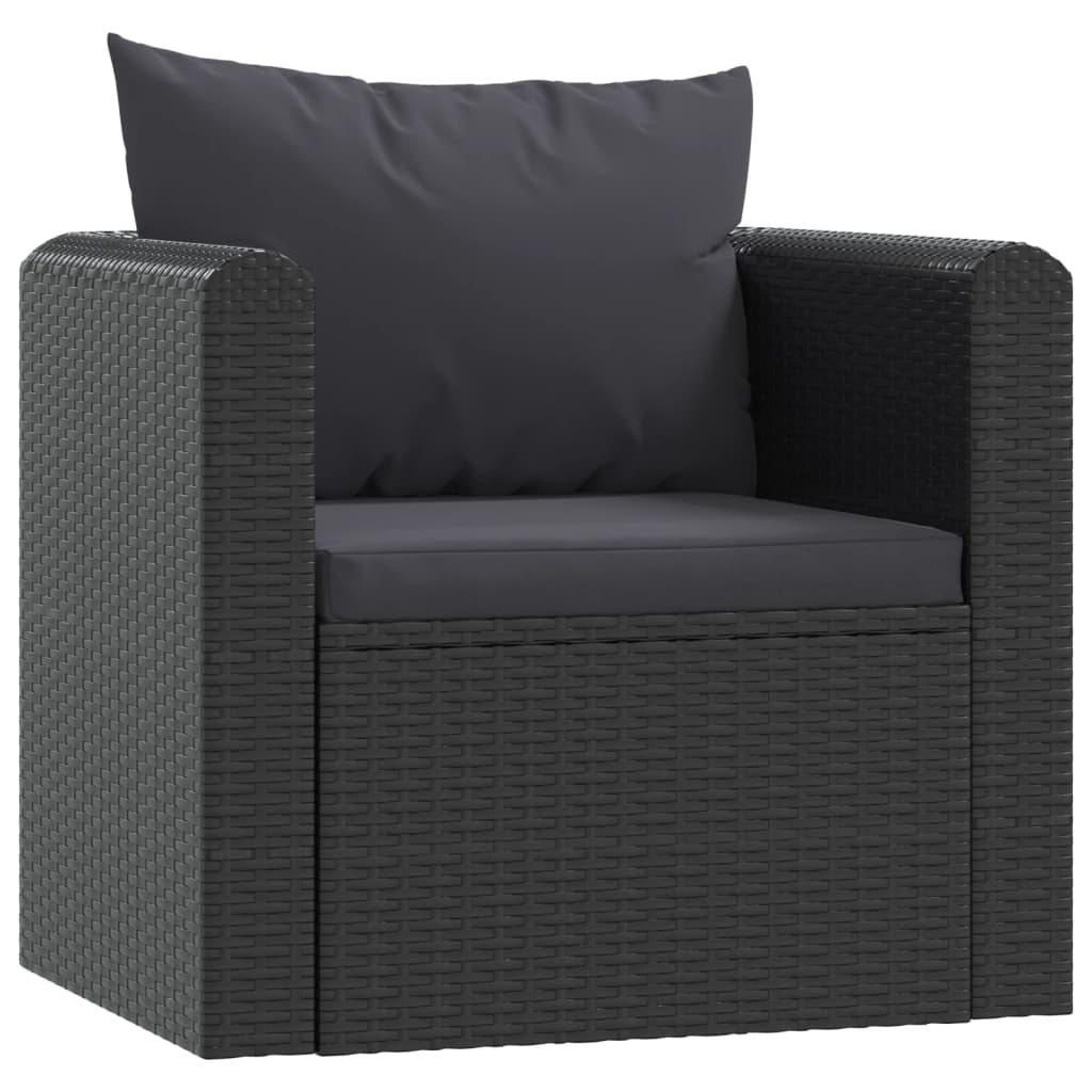 vidaXL fekete polyrattan egyszemélyes kanapé párnákkal