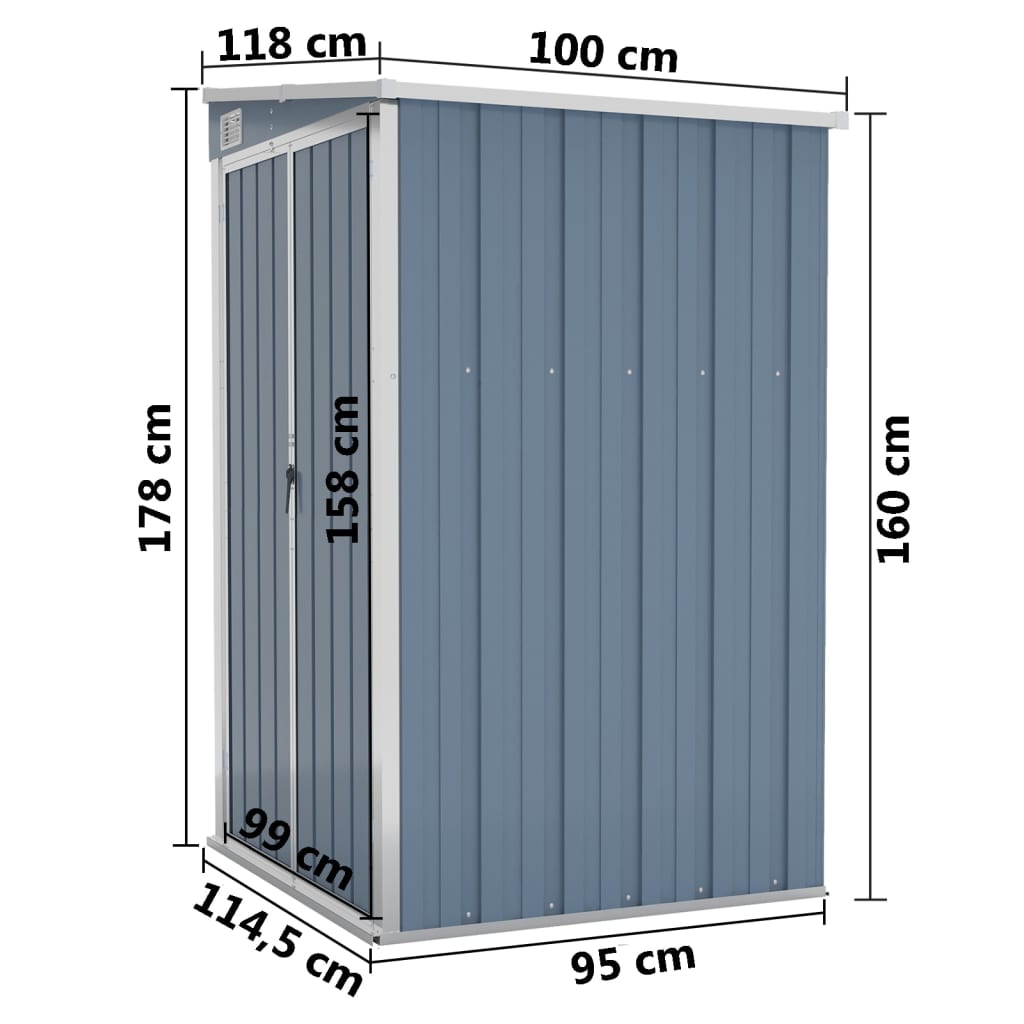 vidaXL szürke acél falhoz erősíthető kerti fészer 118x100x178 cm