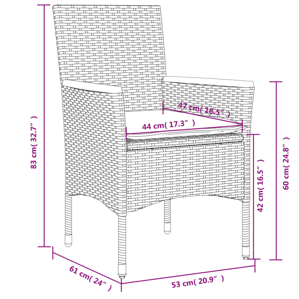 vidaXL 2 db bézs polyrattan kerti szék párnával