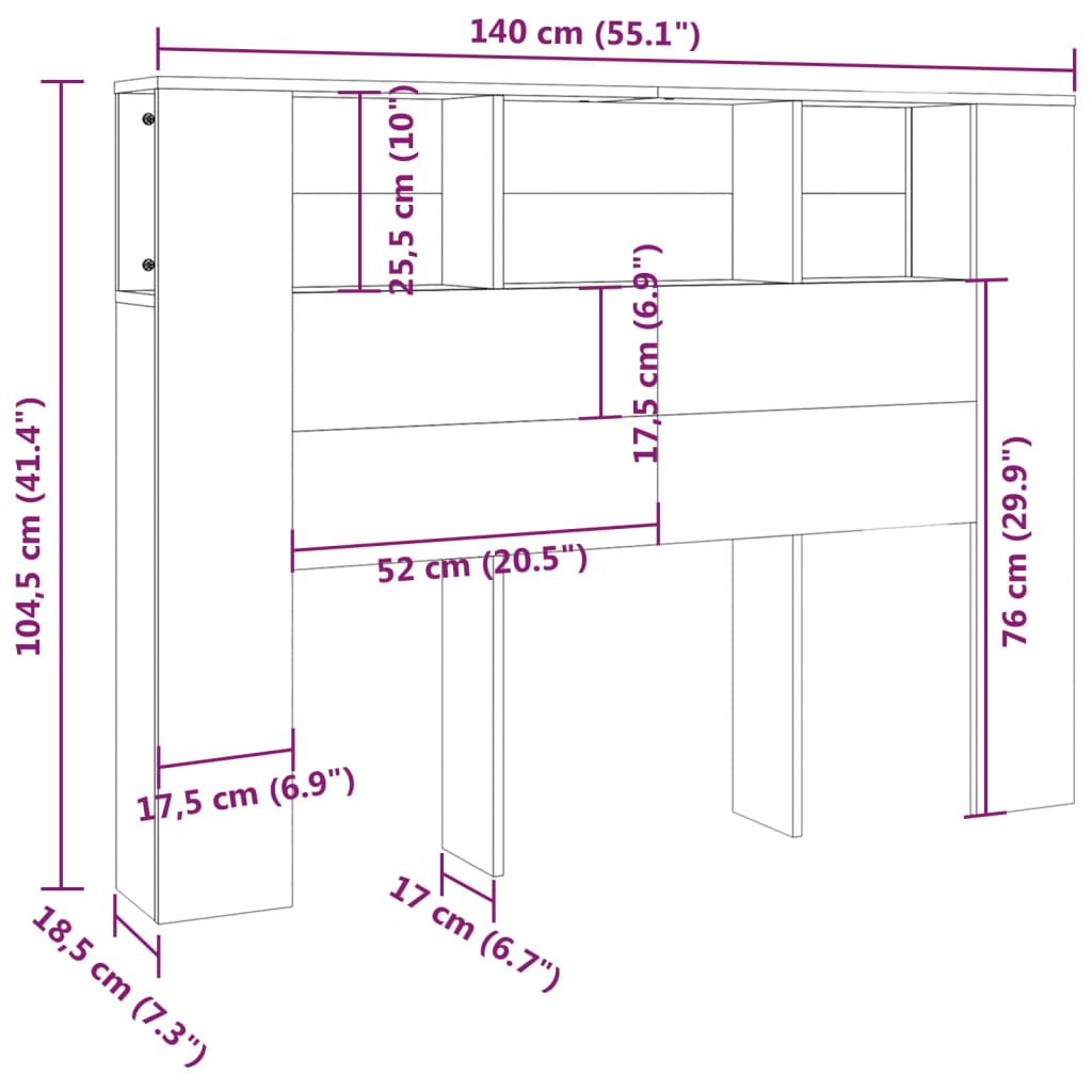 vidaXL betonszürke áthidaló szekrény 140 x 18,5 x 104,5 cm