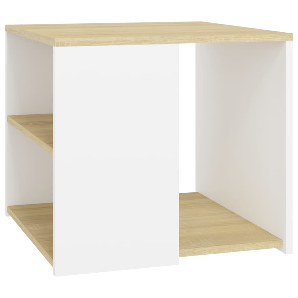 vidaXL fehér és sonoma-tölgy színű forgácslap kisasztal 50x50x45 cm