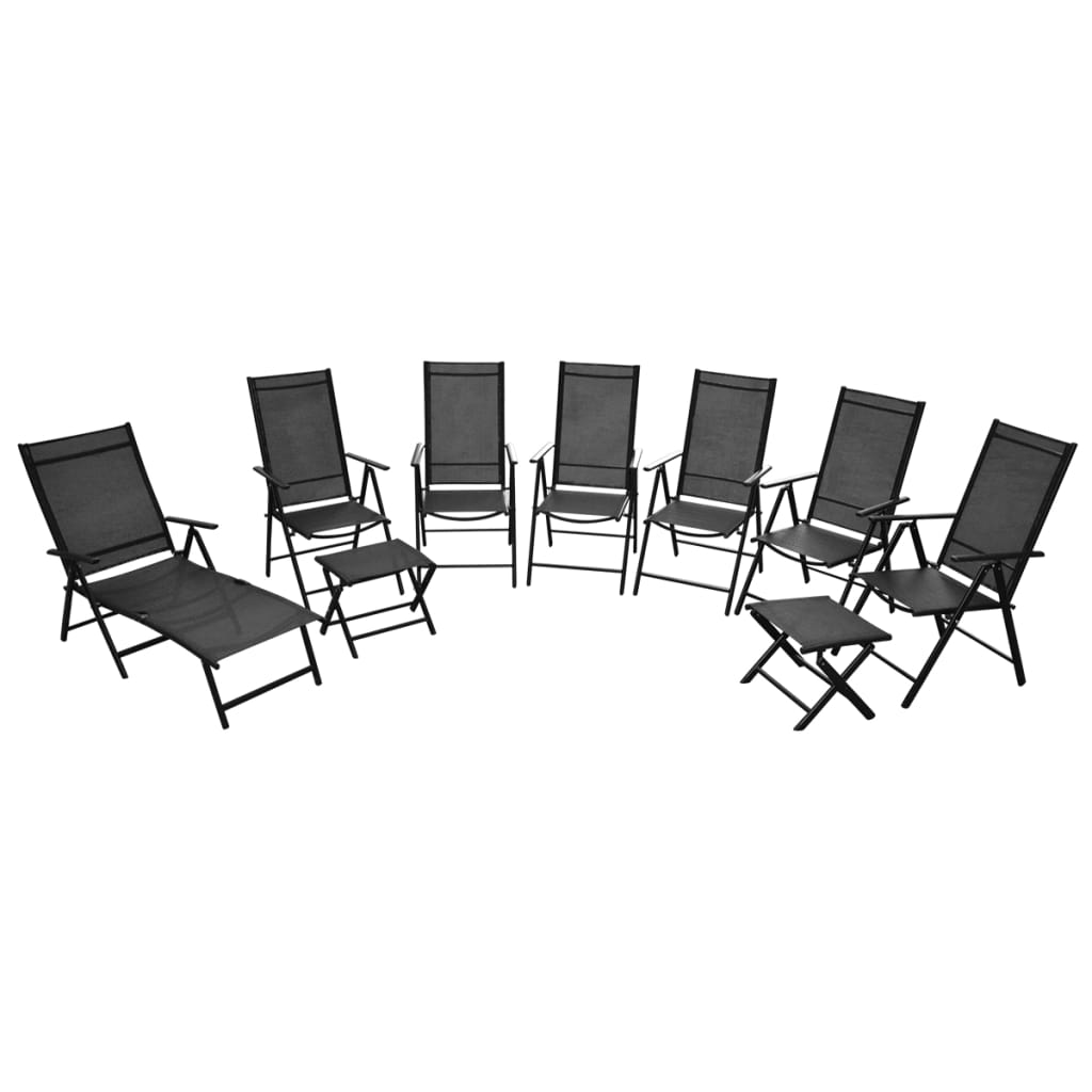 vidaXL 9 db fekete összecsukható alumínium kerti szék