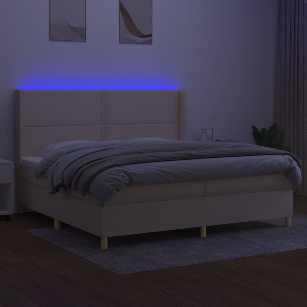 vidaXL krémszínű szövet rugós és LED-es ágy matraccal 200 x 200 cm