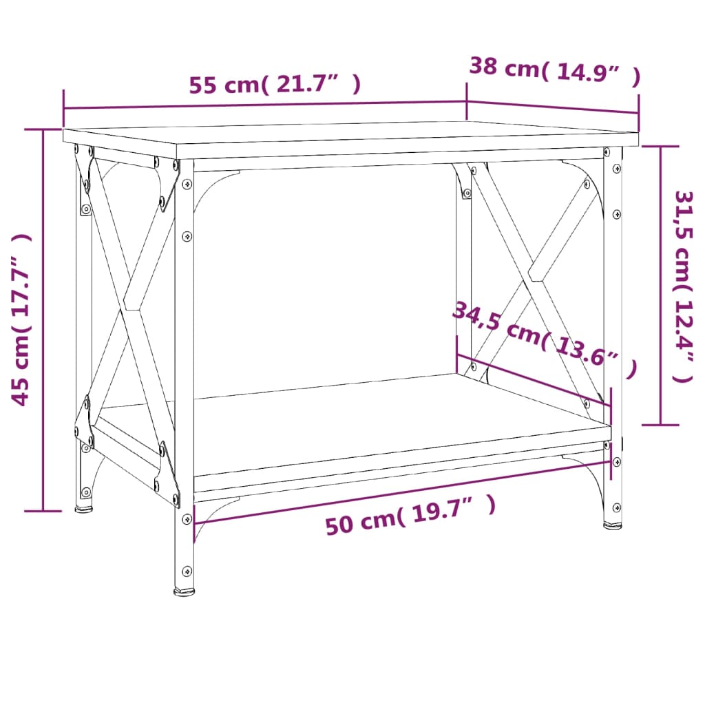 vidaXL füstös tölgyszínű szerelt fa kisasztal 55x38x45 cm