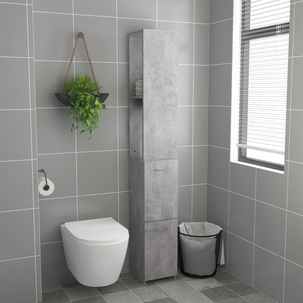 vidaXL betonszürke forgácslap fürdőszobaszekrény 25x25x170 cm