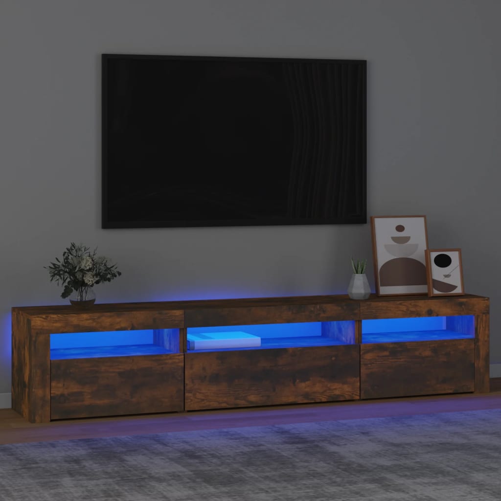 vidaXL füstös tölgyszínű TV-szekrény LED-világítással 195x35x40 cm