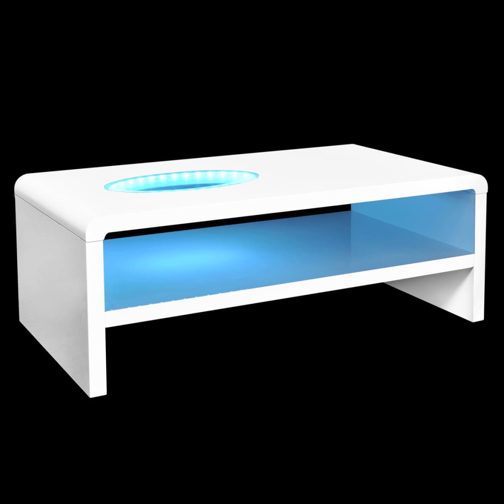 vidaXL magasfényű fehér dohányzóasztal LED-világítással