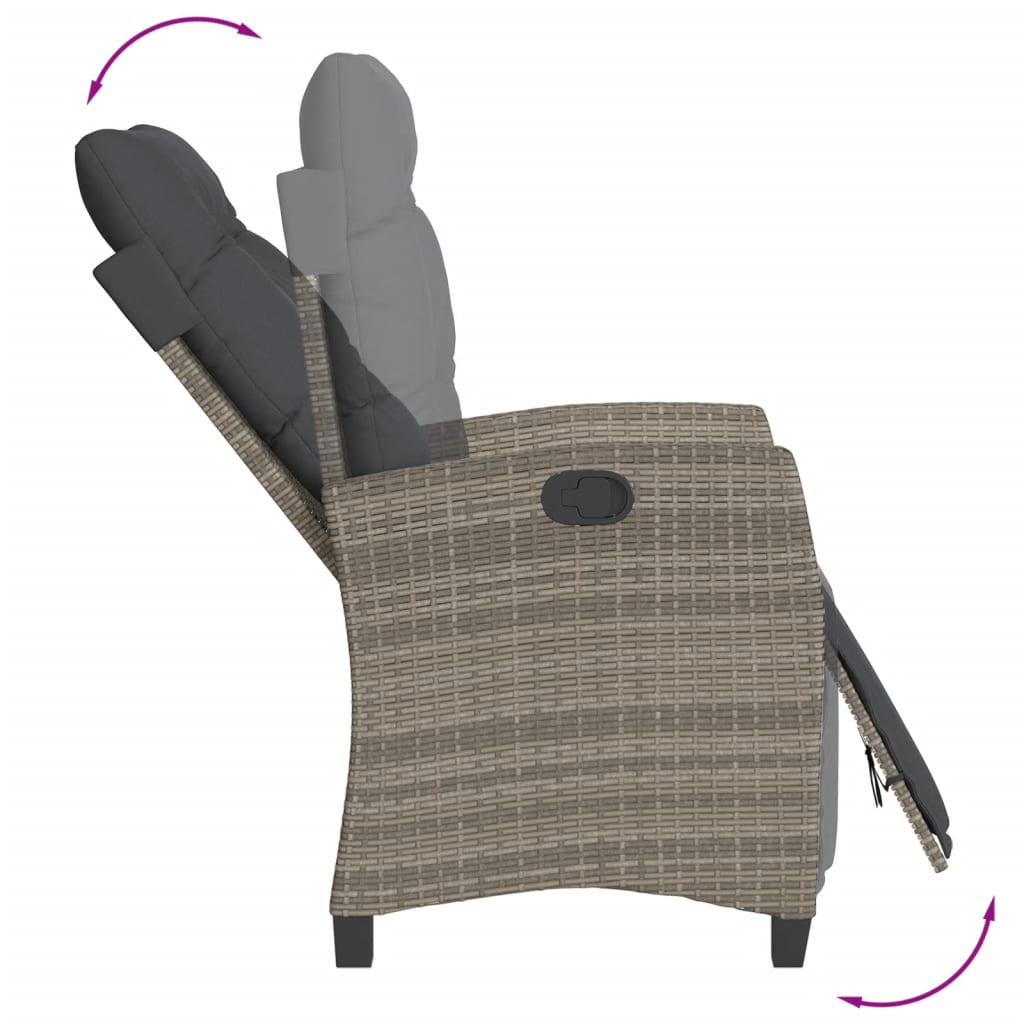 vidaXL szürke polyrattan dönthető kerti szék lábtartóval