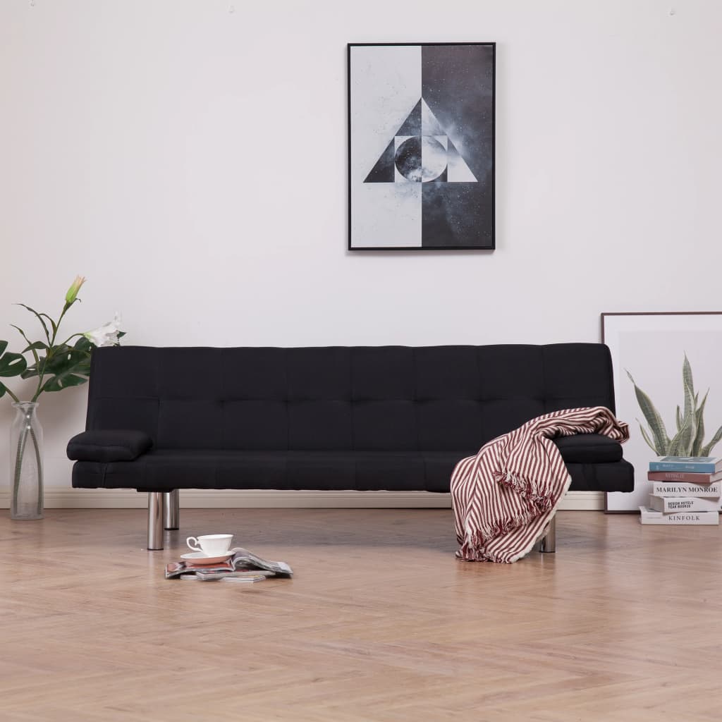 vidaXL fekete poliészter kanapéágy két párnával