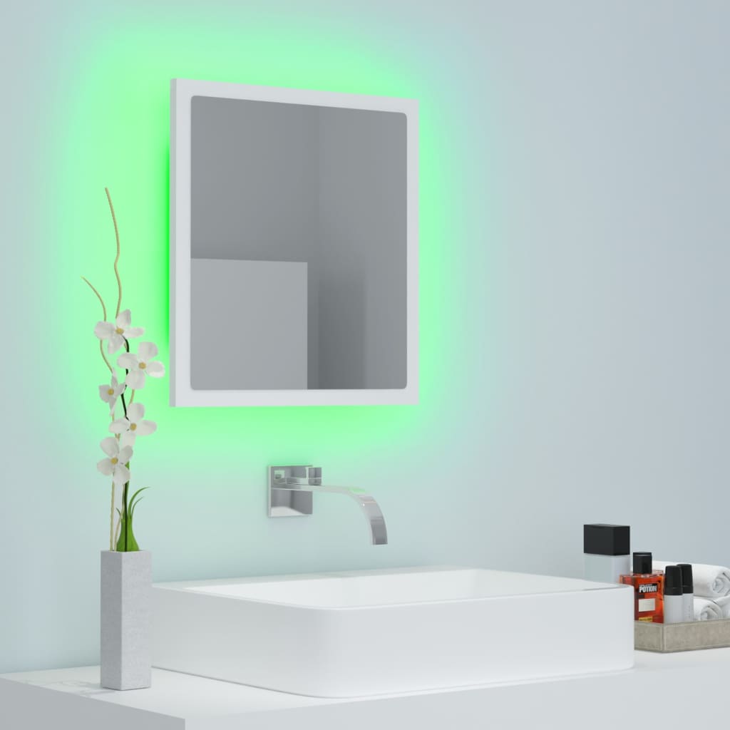 vidaXL fehér LED-es szerelt fa fürdőszobai tükör 40 x 8,5 x 37 cm