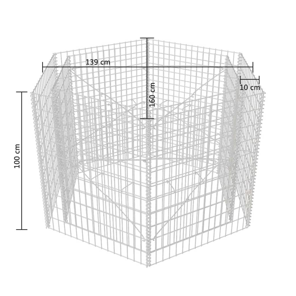 vidaXL hatszögletű gabion magaságyás 160 x 140 x 100 cm