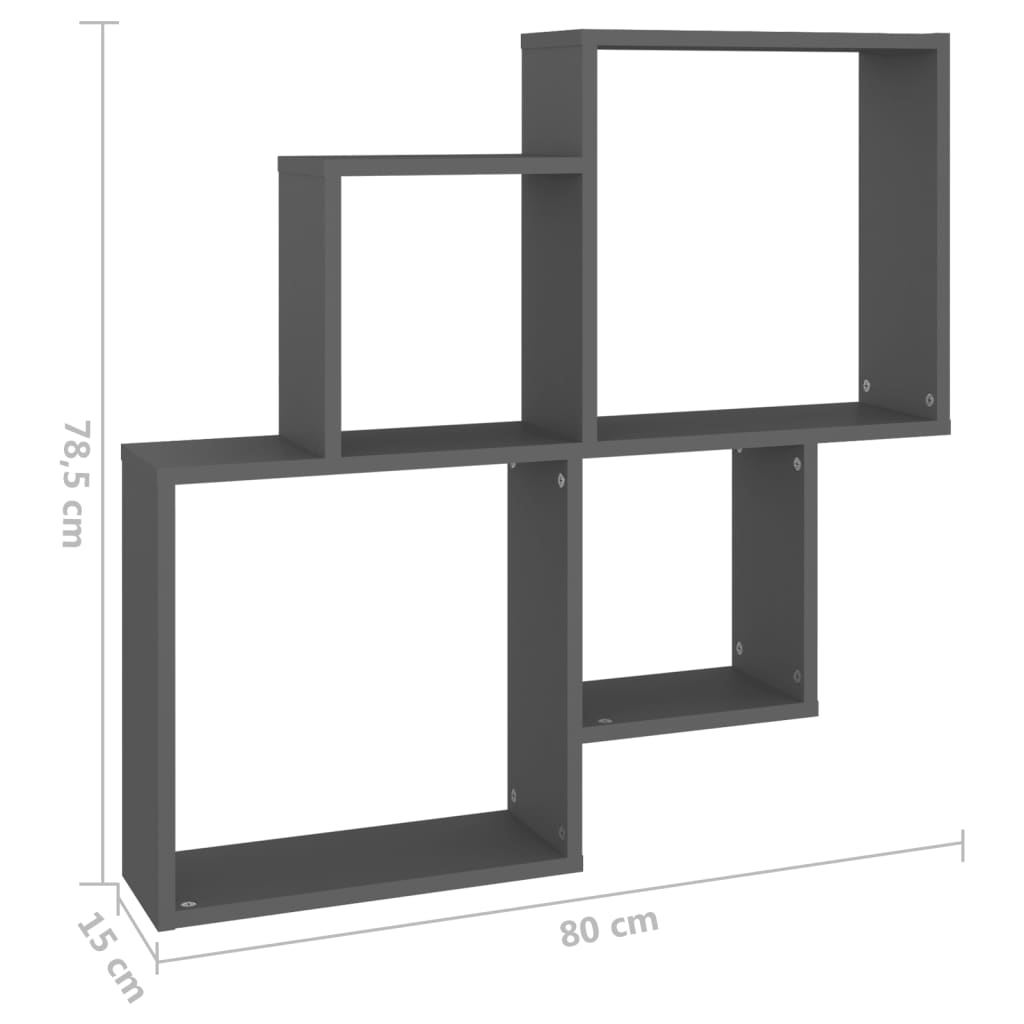 vidaXL szürke forgácslap fali kockapolc 80 x 15 x 78,5 cm