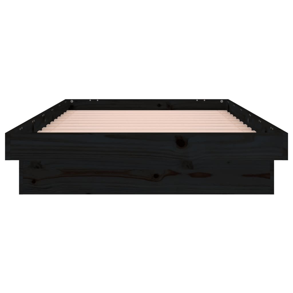 vidaXL egyszemélyes fekete tömör fa LED-es ágykeret 90 x 190 cm
