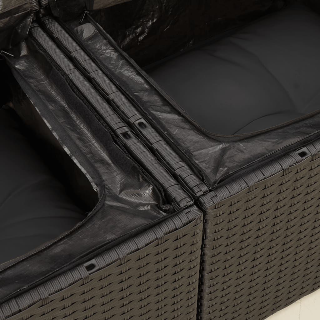 vidaXL 2 személyes fekete polyrattan kerti kanapé párnával