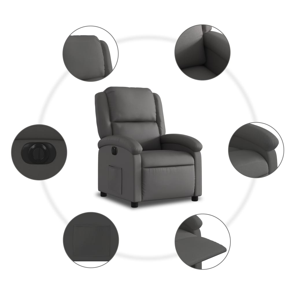 vidaXL szürke valódi bőr elektromos dönthető fotel