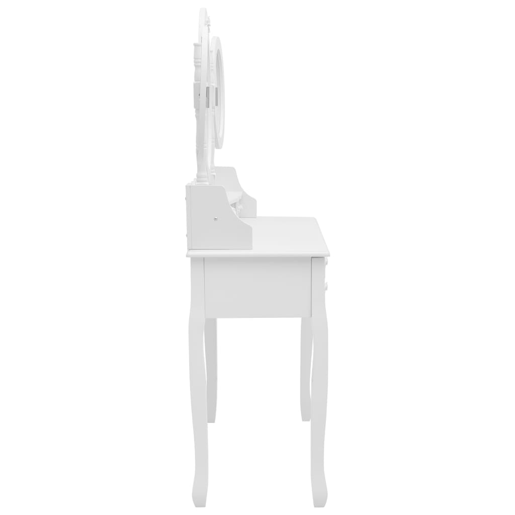 vidaXL fehér fésülködőasztal ülőkével és háromrészes tükörrel