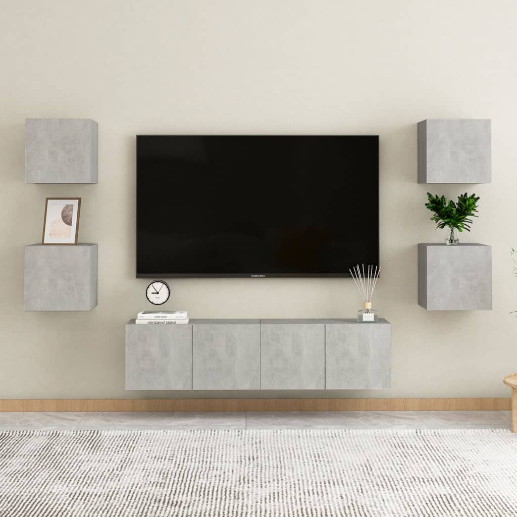 vidaXL 4 db betonszürke falra szerelhető TV-szekrény 30,5 x 30 x 30 cm