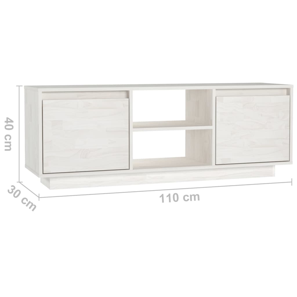 vidaXL fehér tömör fenyőfa TV-szekrény 110 x 30 x 40 cm