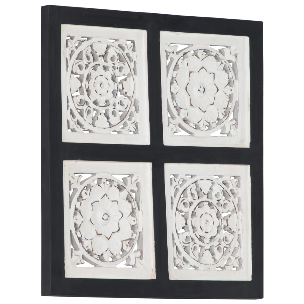 vidaXL fekete és fehér kézzel faragott fali panel MDF 40 x 40 x 1,5 cm