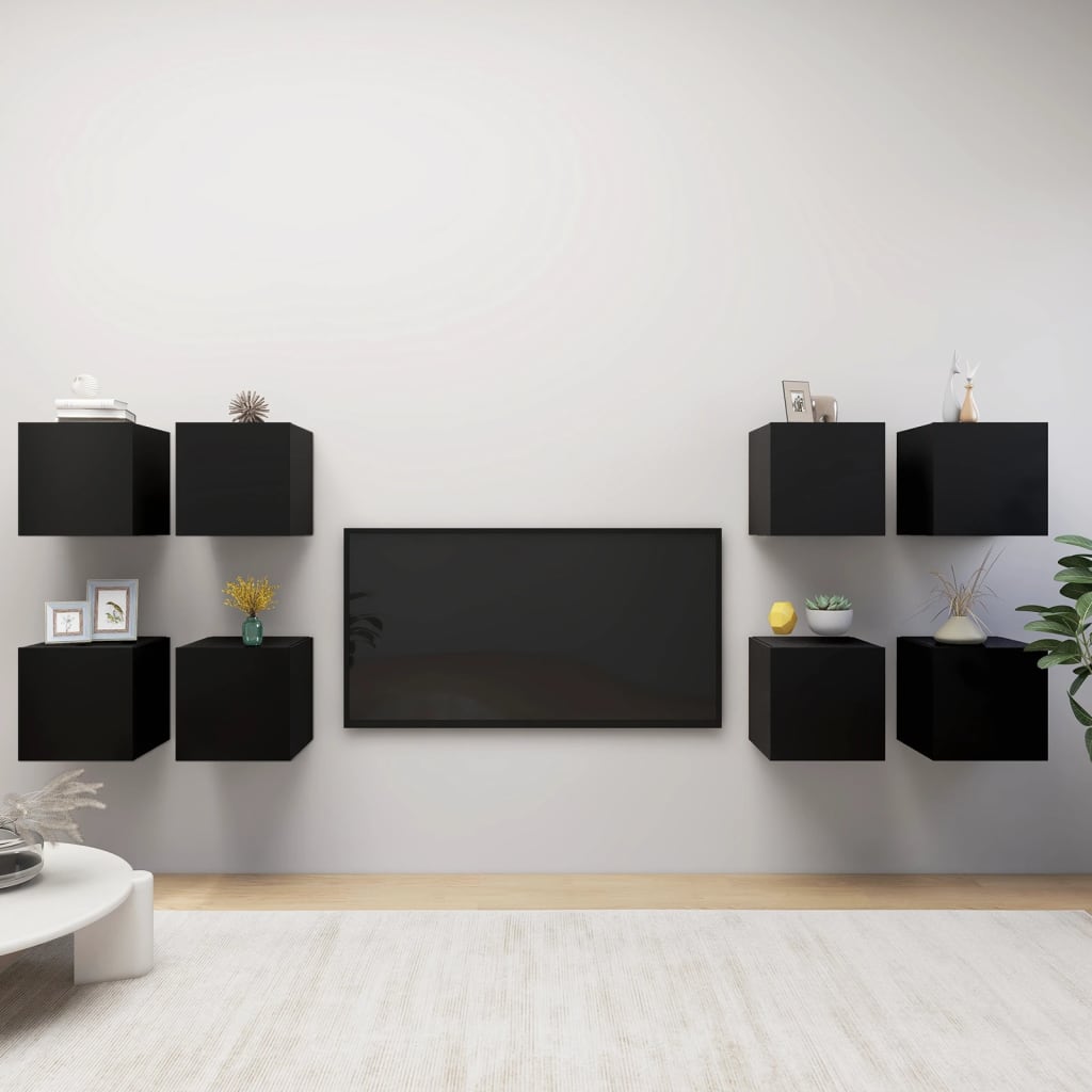 vidaXL 8 db fekete falra szerelhető TV-szekrény 30,5 x 30 x 30 cm