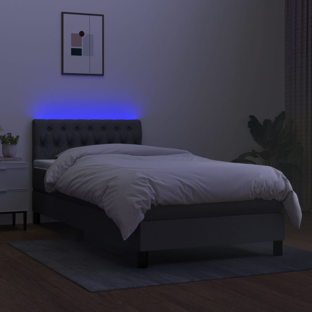 vidaXL sötétszürke szövet rugós és LED-es ágy matraccal 100x200 cm