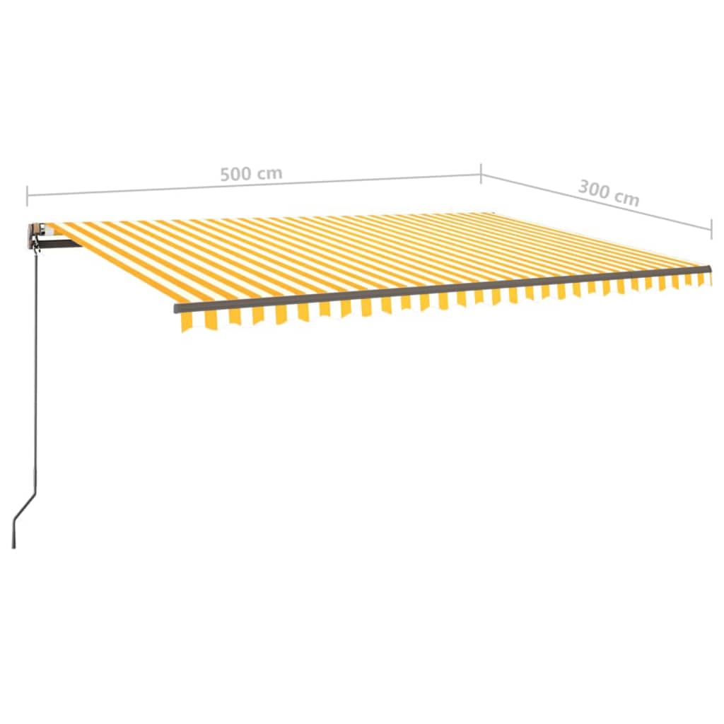 vidaXL sárga és fehér kézzel kihúzható LED-es napellenző 5x3 m
