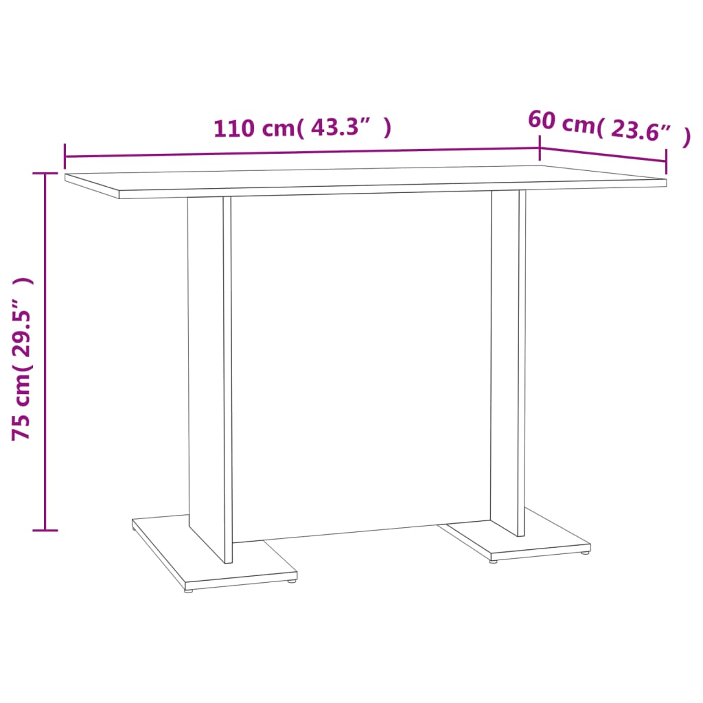 vidaXL fehér-Sonoma színű szerelt fa étkezőasztal 110 x 60 x 75 cm