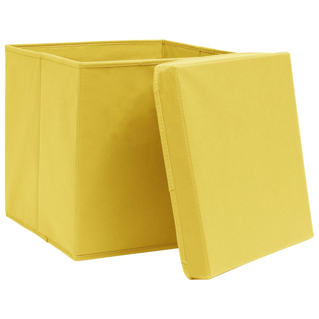 vidaXL 10 db sárga szövet tárolódoboz fedéllel 32 x 32 x 32 cm