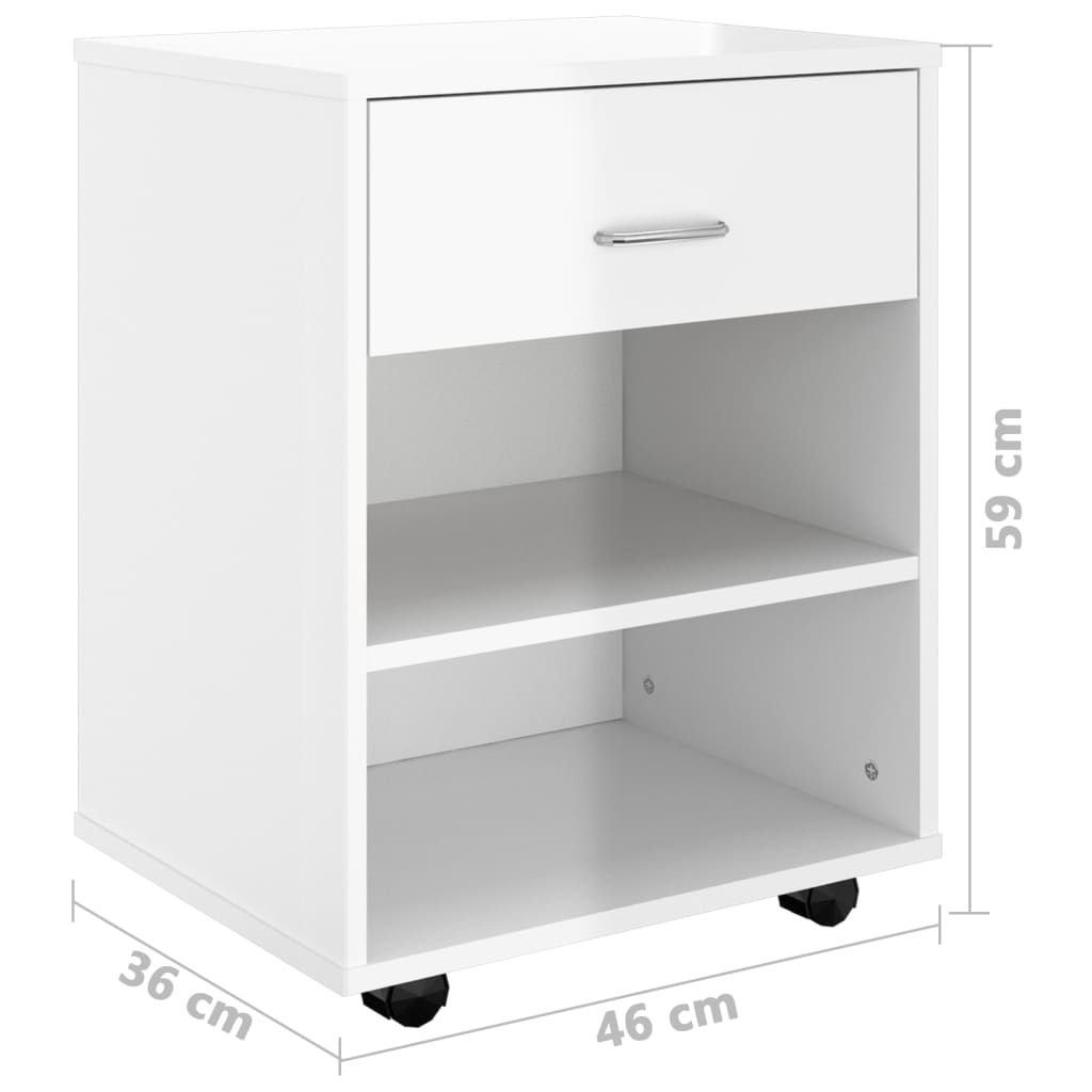 vidaXL magasfényű fehér forgácslap kerekes szekrény 46x36x59 cm