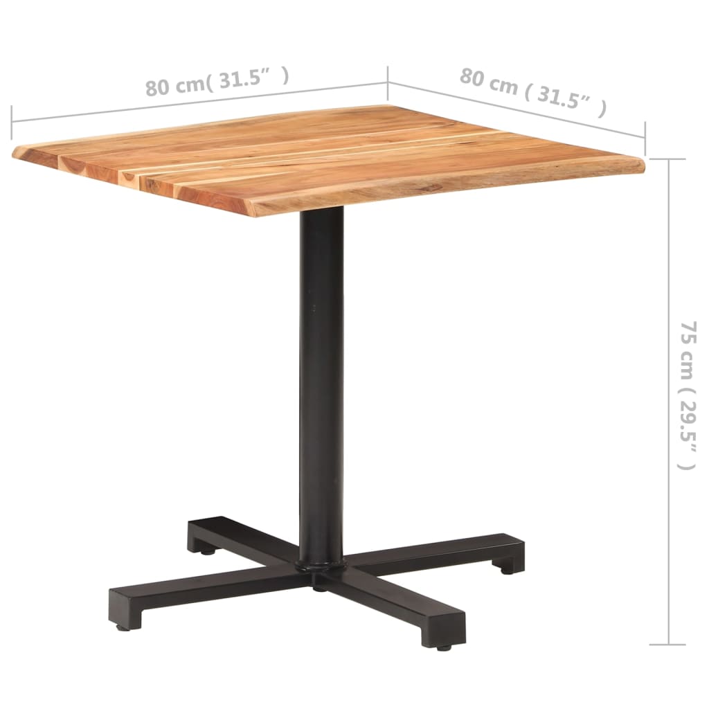 vidaXL tömör akácfa bisztróasztal természetes szélekkel 80x80x75 cm