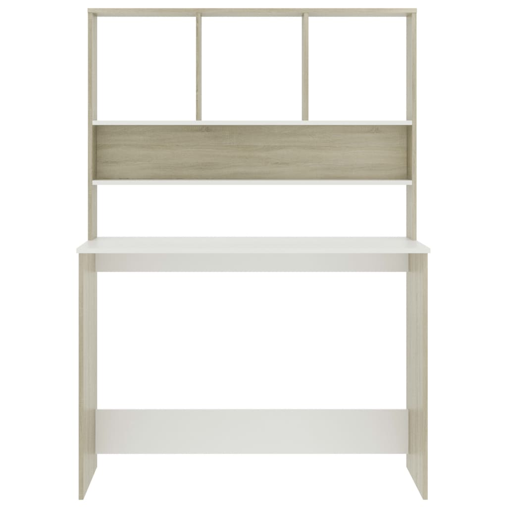 vidaXL fehér-Sonoma színű forgácslap íróasztal polcokkal 110 x 45 x 157 cm