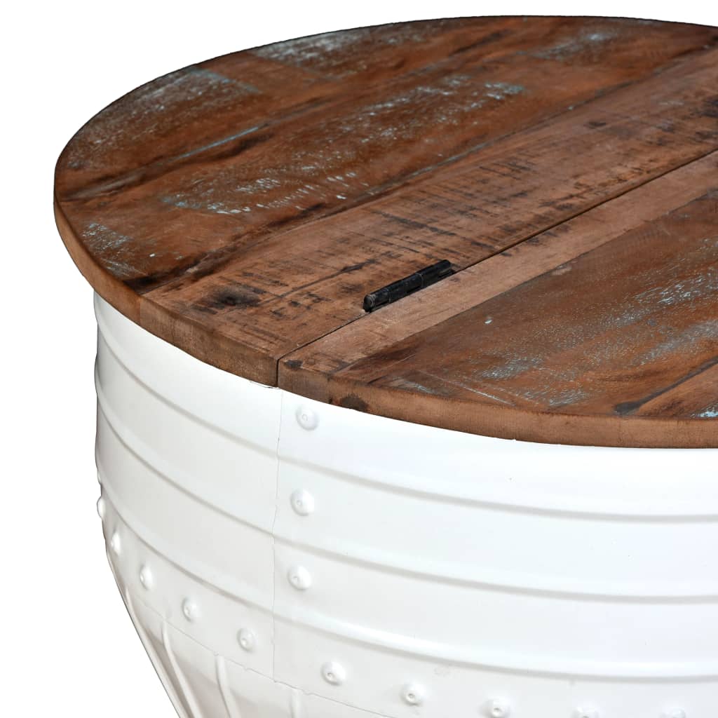 vidaXL fehér hordó alakú újrahasznosított fa dohányzóasztal
