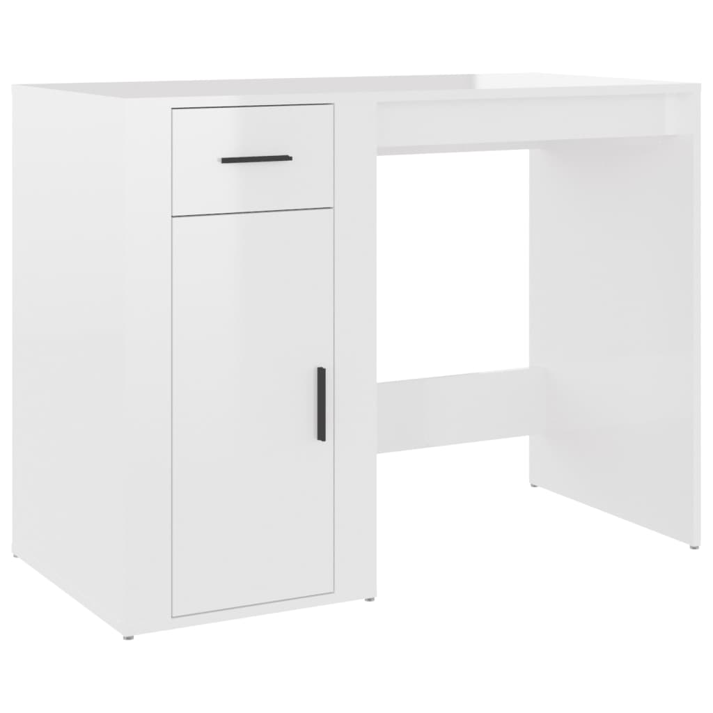 vidaXL magasfényű fehér szerelt fa íróasztal szekrénnyel