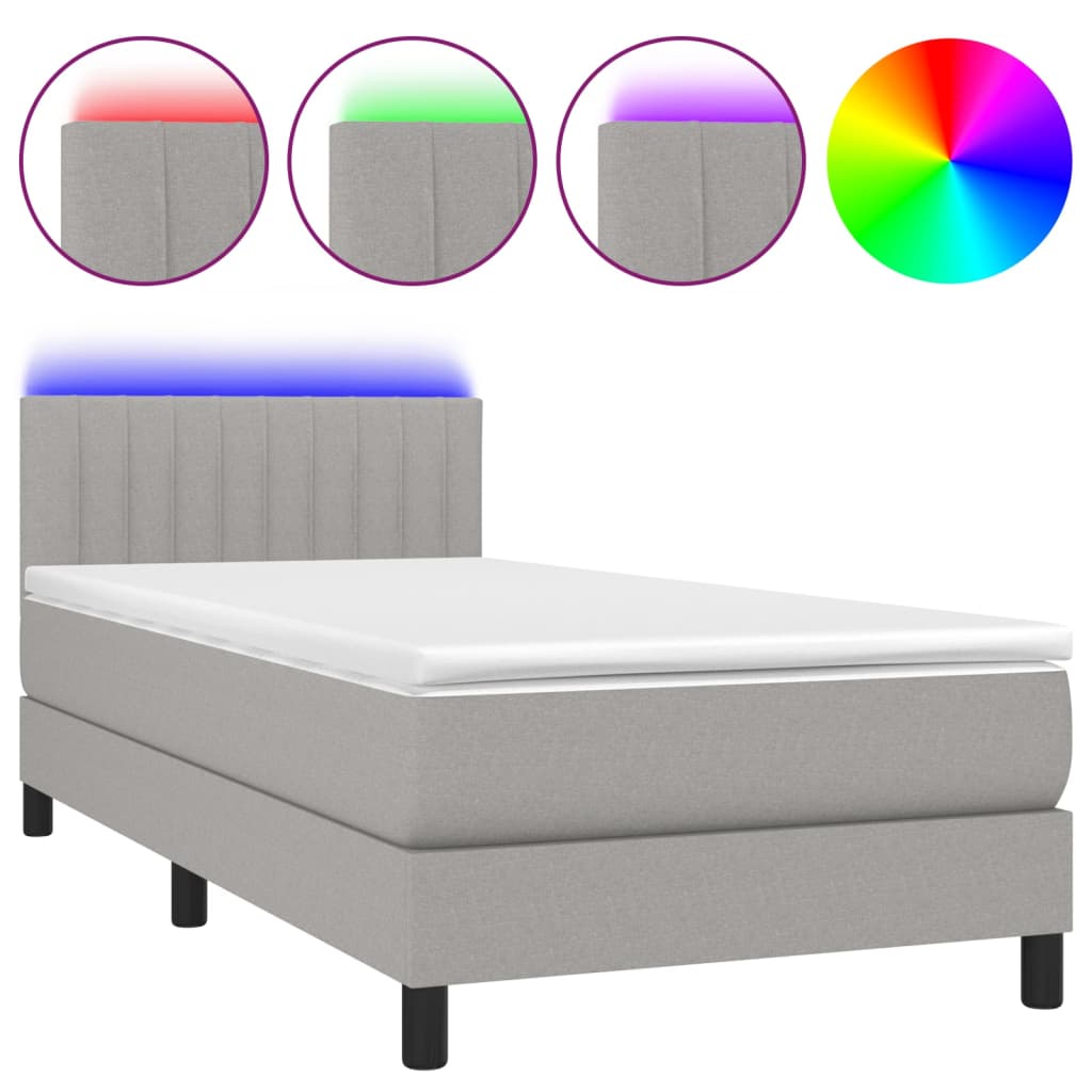 vidaXL világosszürke szövet rugós és LED-es ágy matraccal 80 x 200 cm