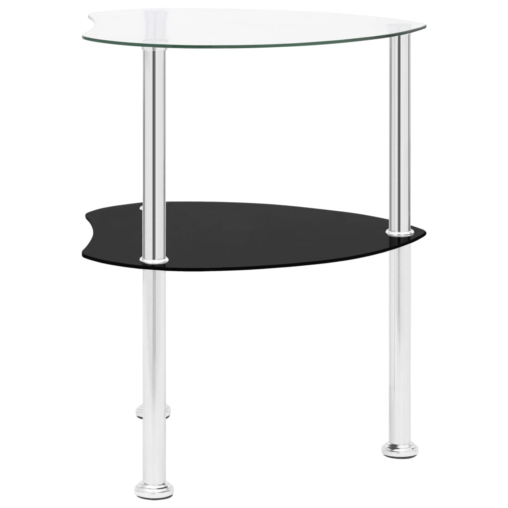 vidaXL 2 szintes átlátszó és fekete edzett üveg kisasztal 38x38x50 cm