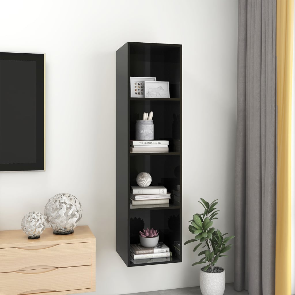 vidaXL magasfényű fekete forgácslap fali TV-szekrény 37x37x142,5 cm