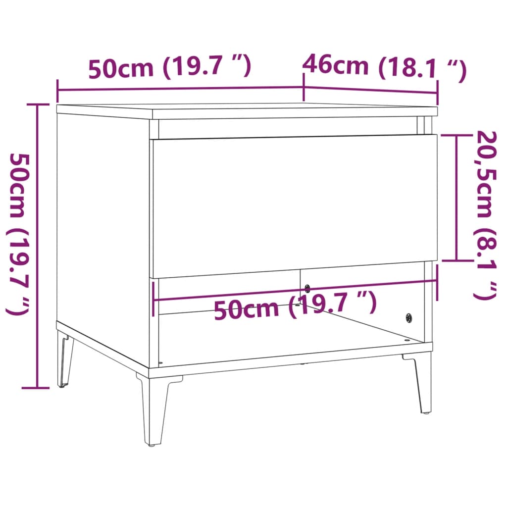 vidaXL fehér szerelt fa kisasztal 50 x 46 x 50 cm