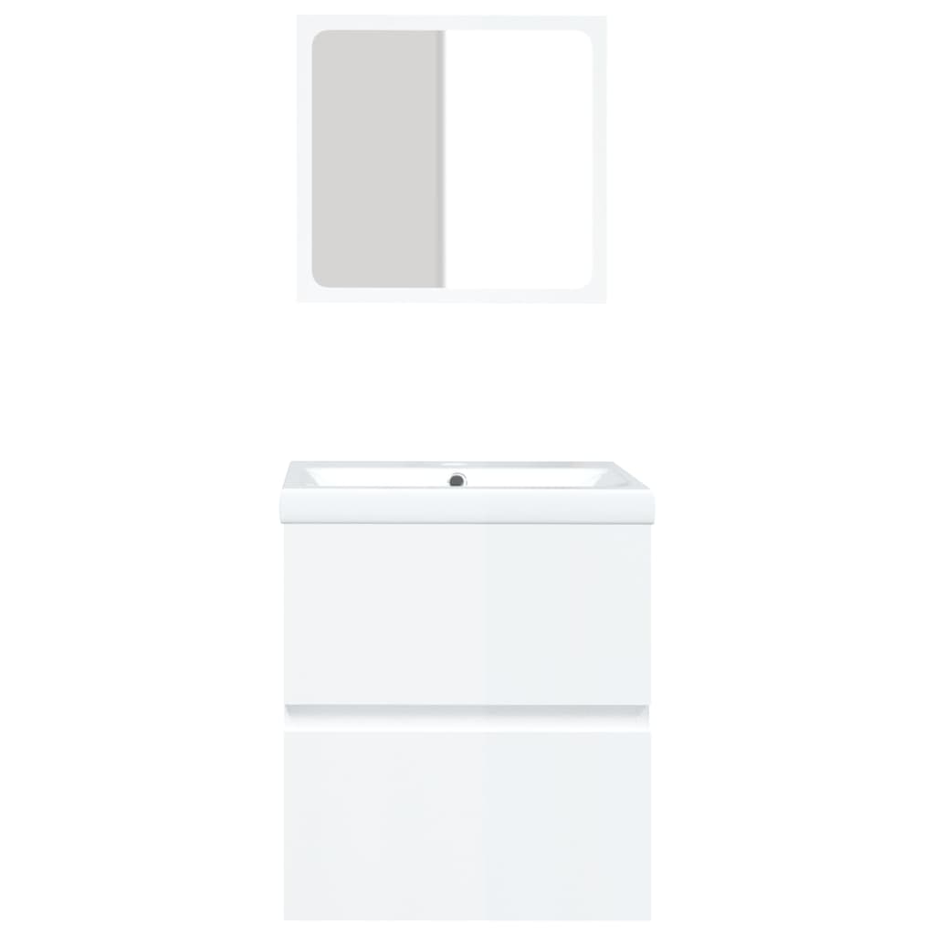vidaXL magasfényű fehér fürdőszobai mosdószekrény mosdóval és tükörrel