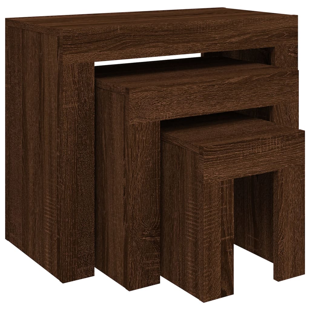 vidaXL 3 db barna tölgy színű szerelt fa rakásolható dohányzóasztal