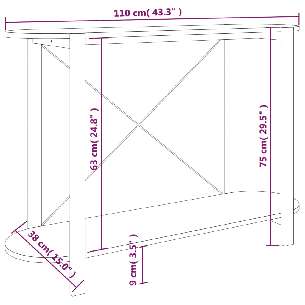 vidaXL fehér szerelt fa tálalóasztal 110 x 38 x 75 cm