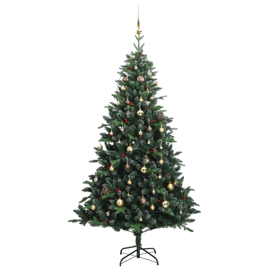vidaXL csuklópántos műkarácsonyfa 300 LED-del és gömbökkel 210 cm